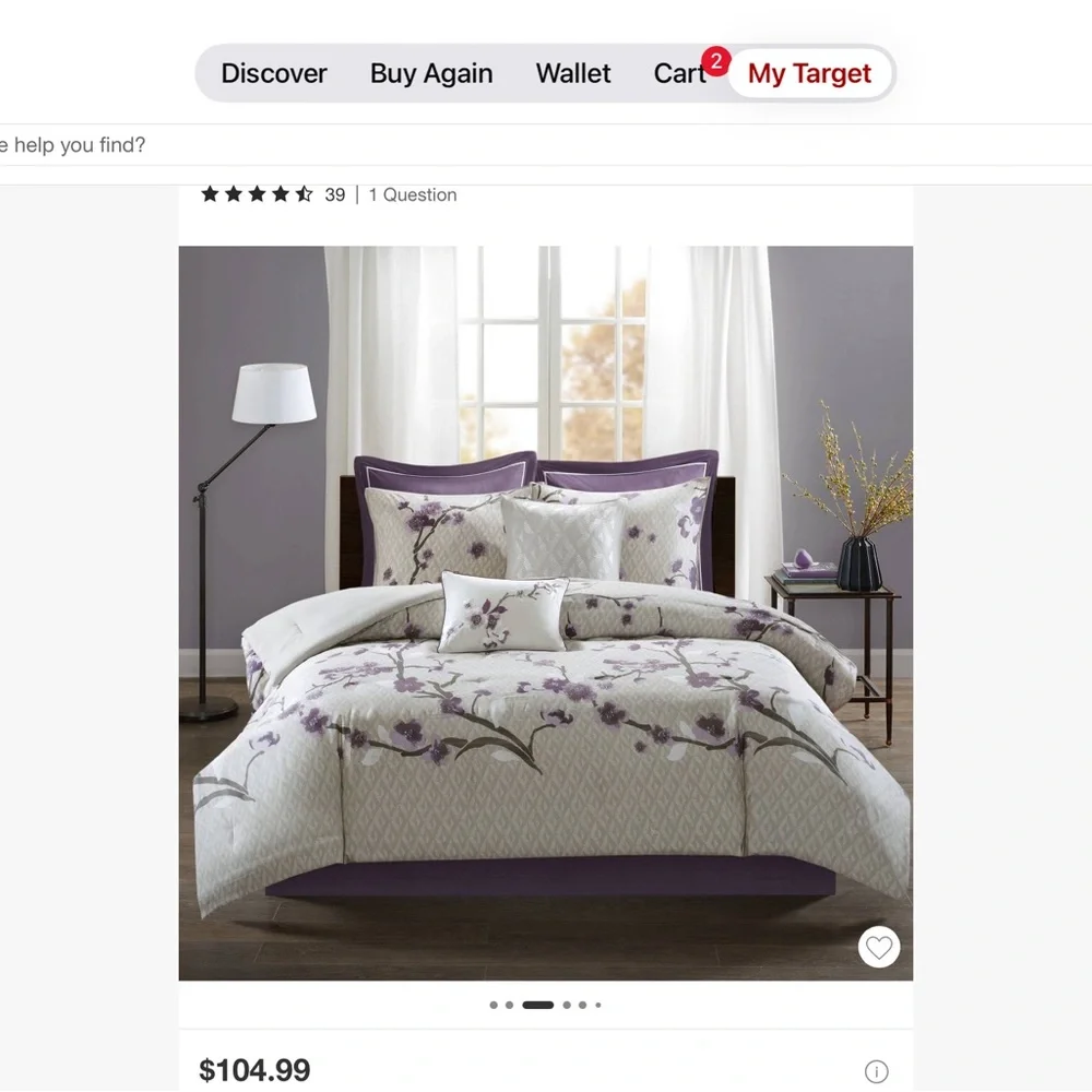 Madison Park Purple and Cream Floral Comforter Set Queen 8 piece set - Picture 2 of 10